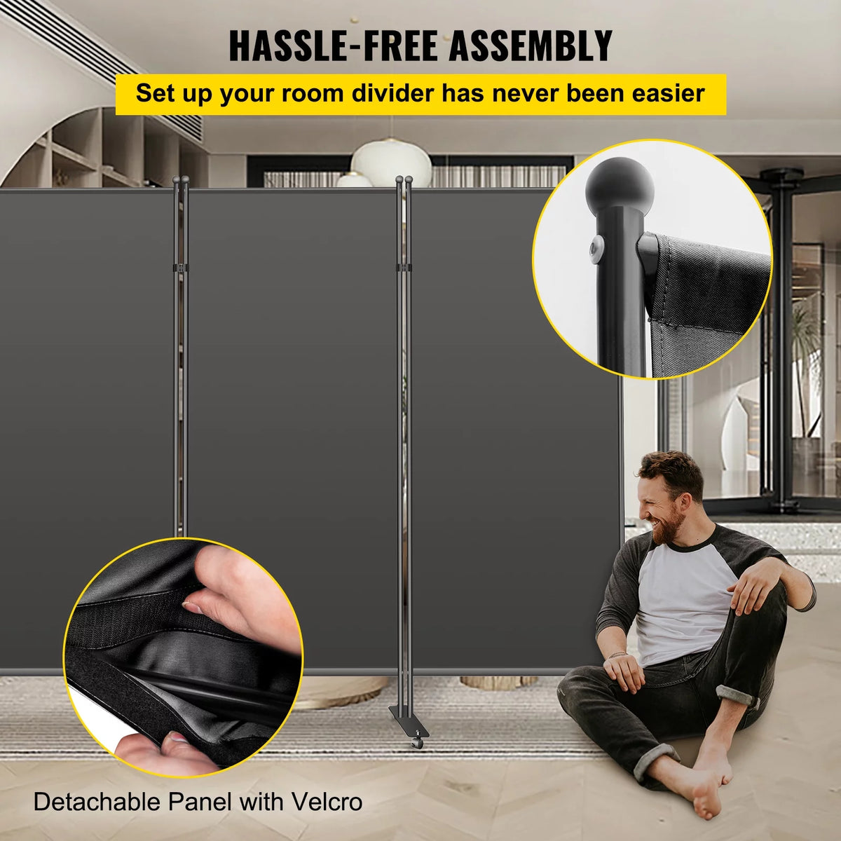 3-Panel Folding Portable Room Divider Black W500