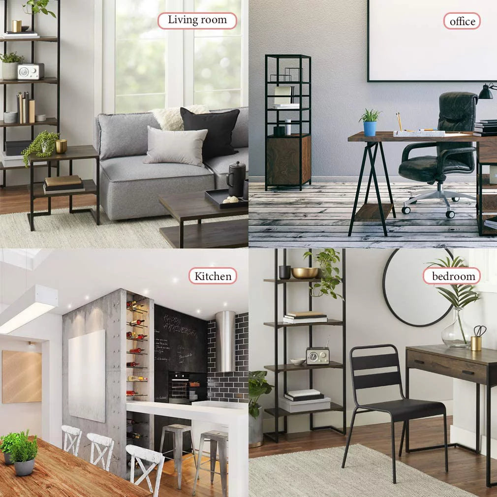 4 Shelf Wall Mount Bookshelf with Metal Frame L5669