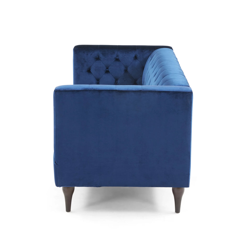 Midnight Blue Espresso Gold Tufted Fabric 3 Seater Sofa D2699