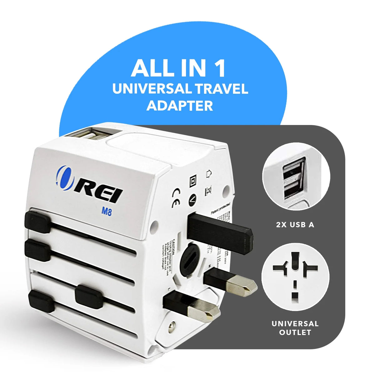 White International Travel Plug Adapter with Dual USB Charger I458
