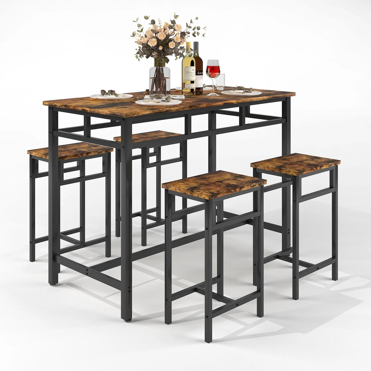 5-Piece Counter Height Pub Dining Set with Foot Support E561