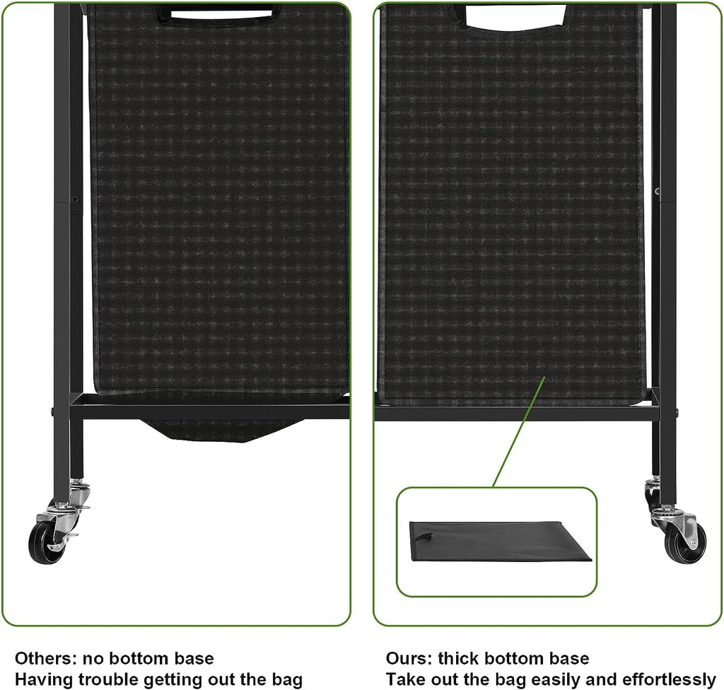 Black Double Laundry Hamper with Removable Bag and Shelf Y658