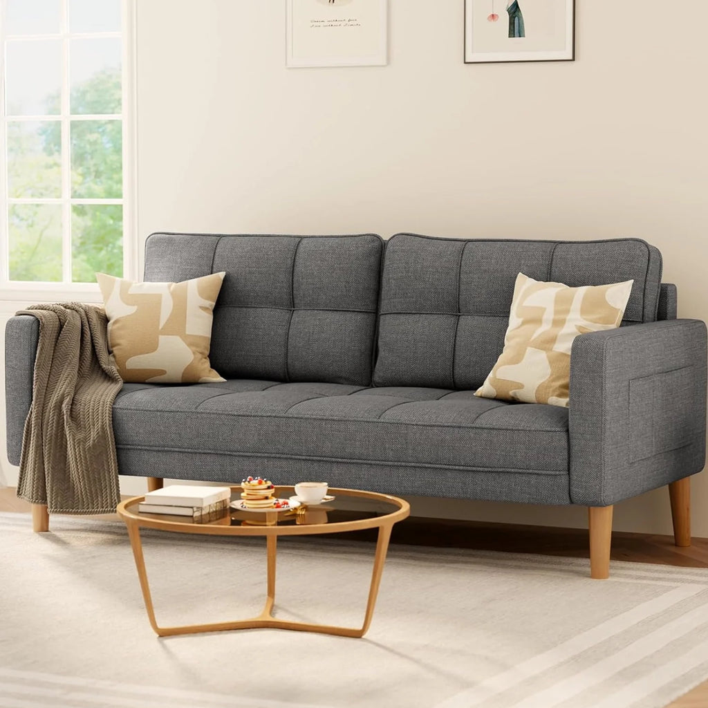 Beige Loveseat Sofa with Wood Legs H145