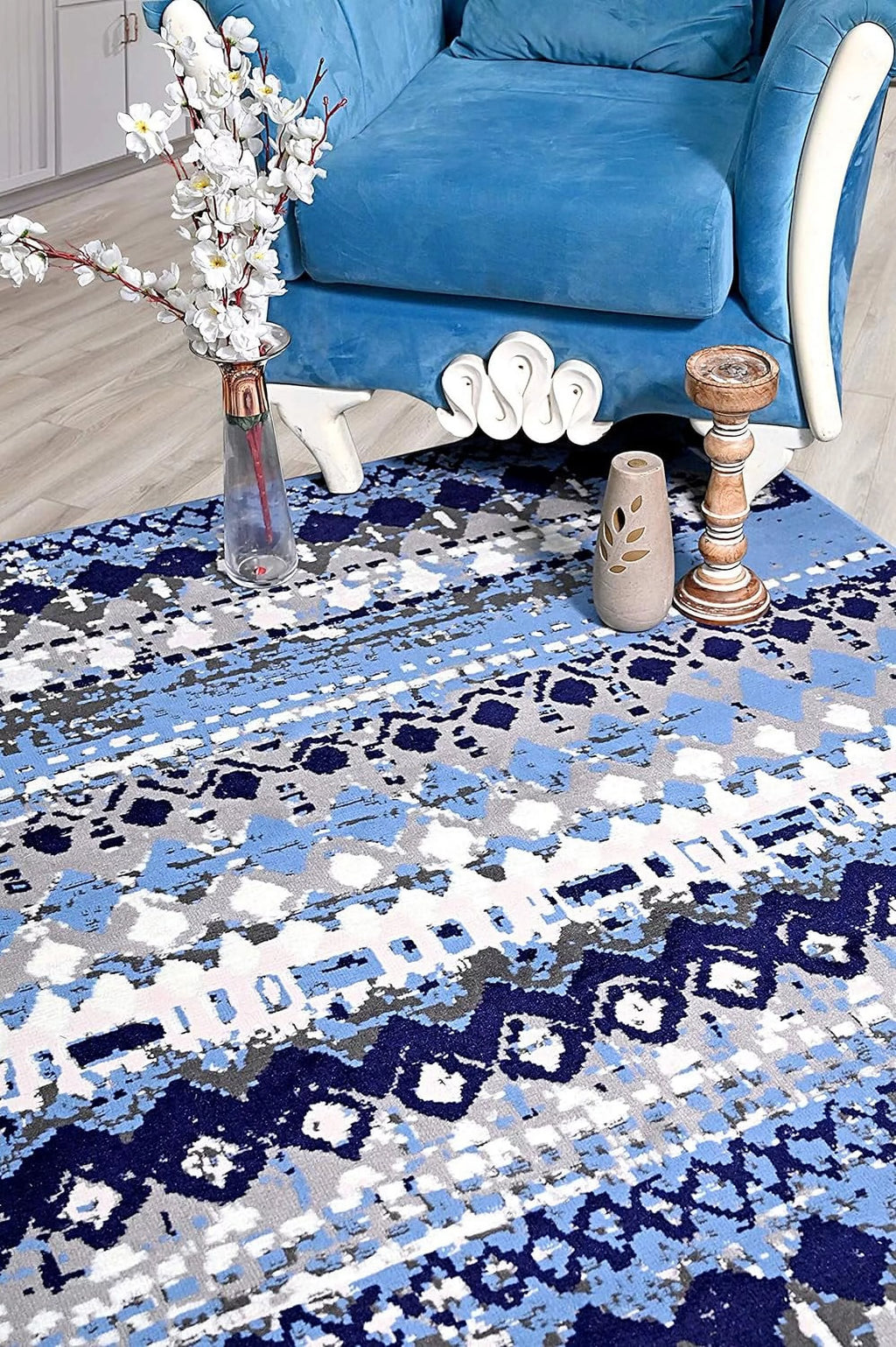 Light Blue Geometric Pattern Rug A76846