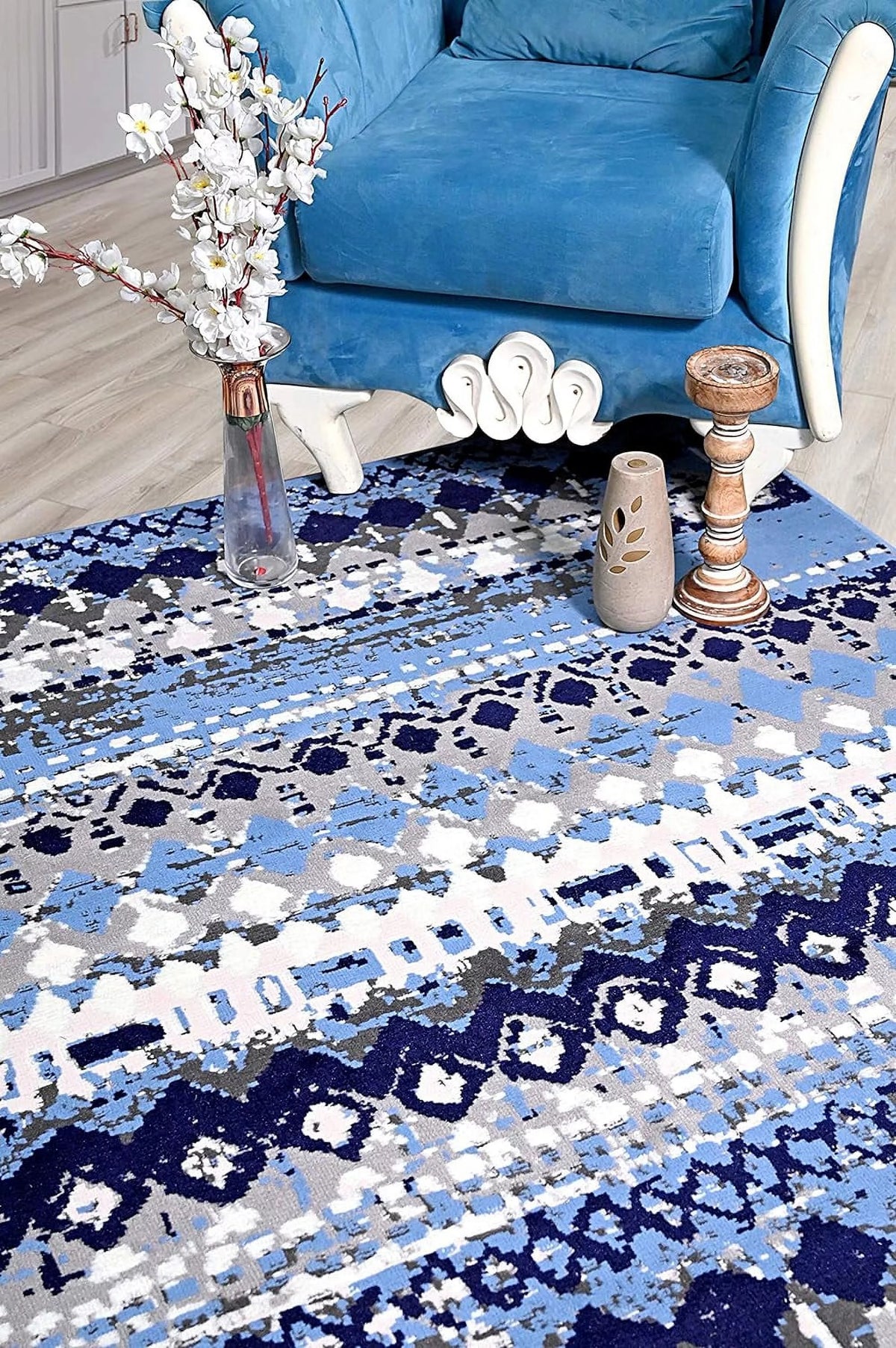 Light Blue Geometric Pattern Rug A76846