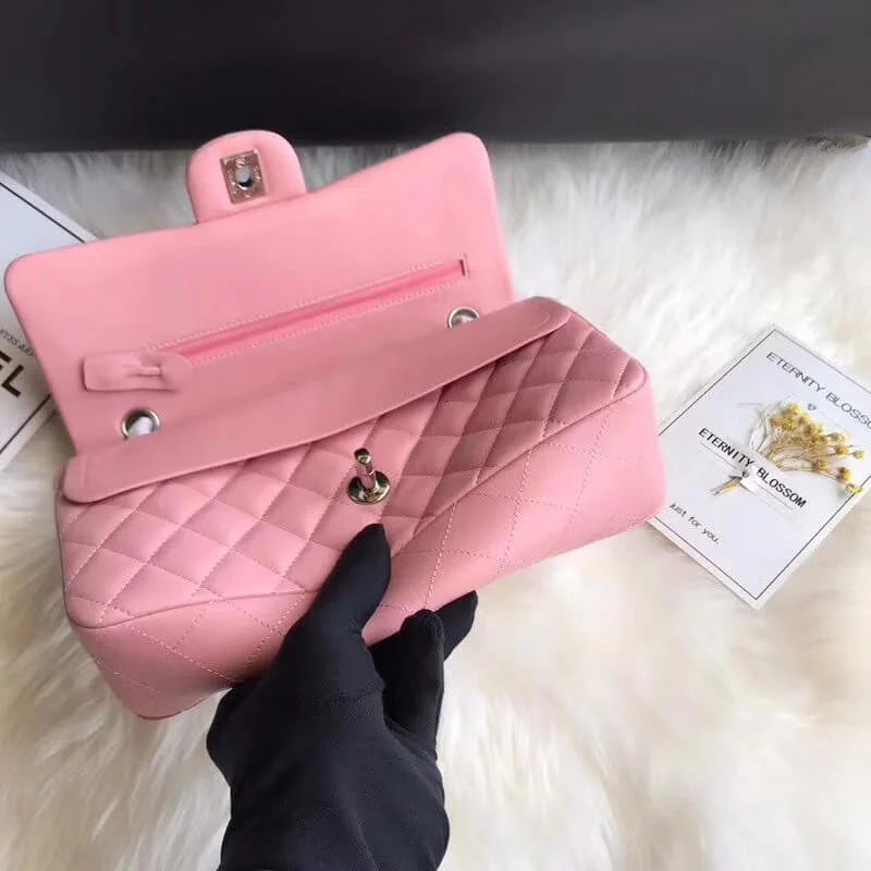 Pink Lambskin Leather Flap Bag I385891