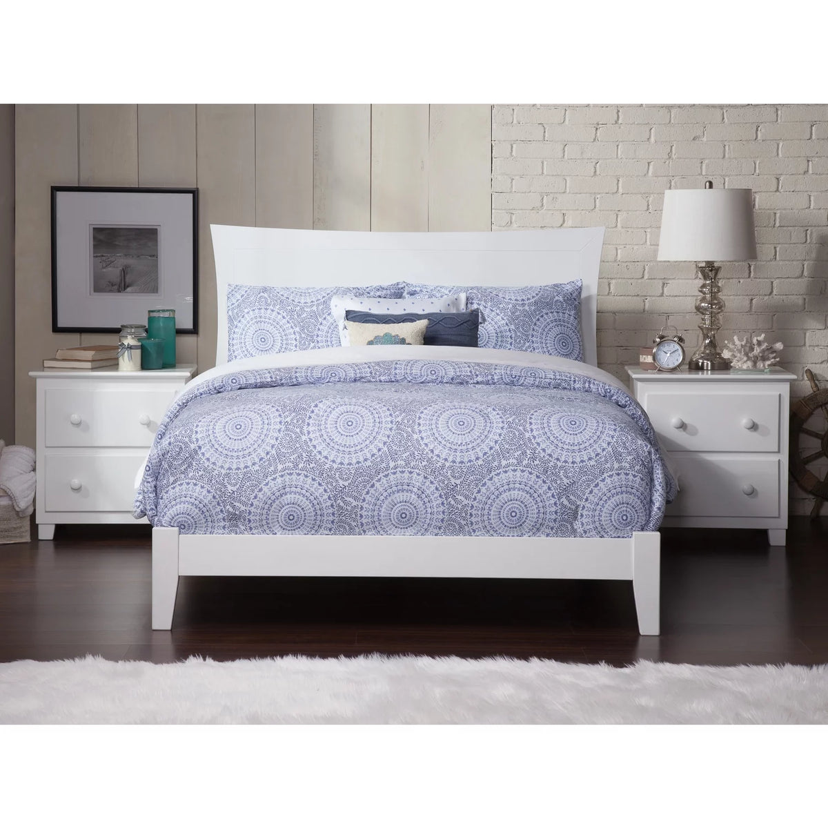 White Full Wood Bed Frame with Panel Headboard G203