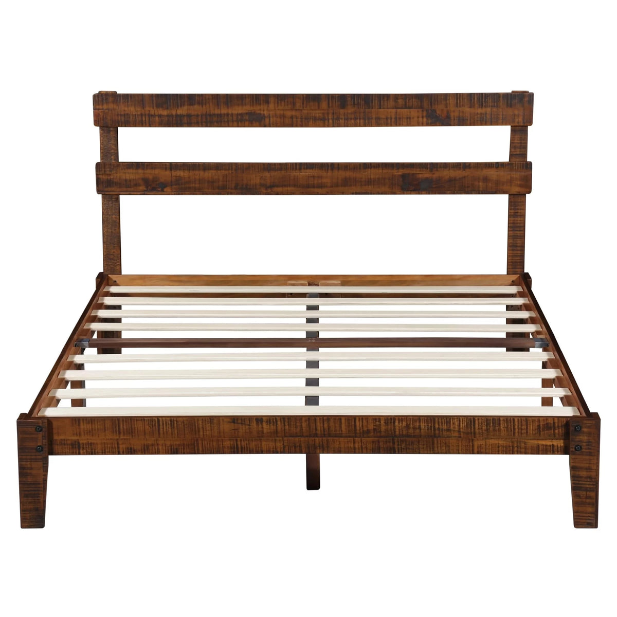 Rustic Wood Platform Bed Frame with Headboard Full R88301