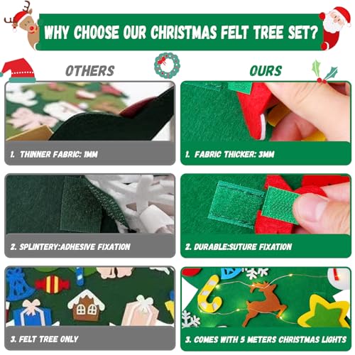 Felt Christmas Tree with 34 Ornaments and String Light A728