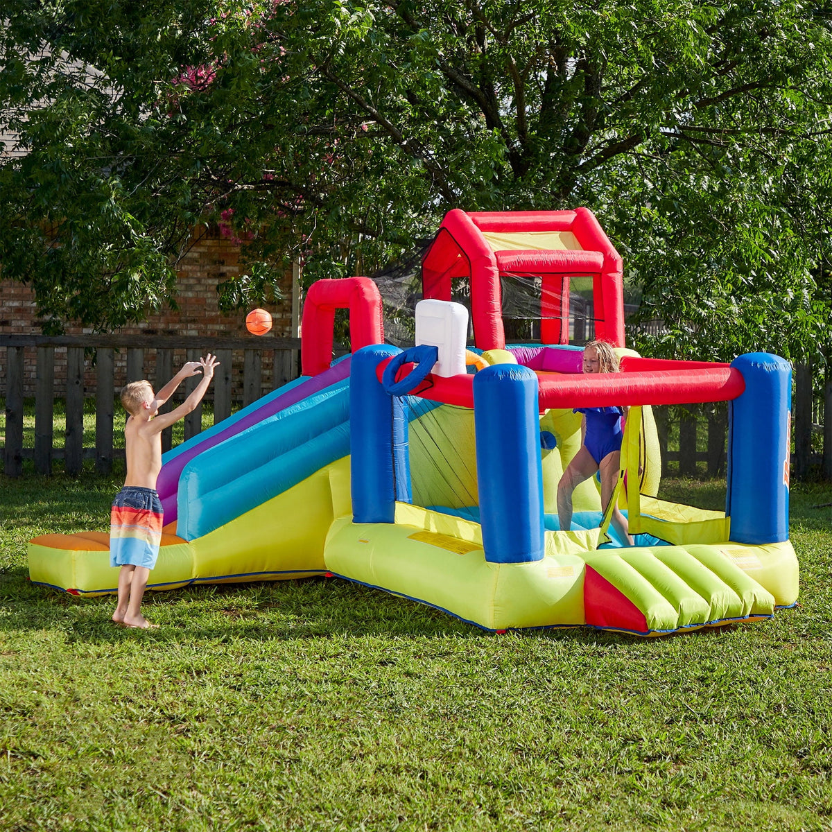 Outdoor Bounce House with Slide, Climbing Wall & 2 Sports Activities I895