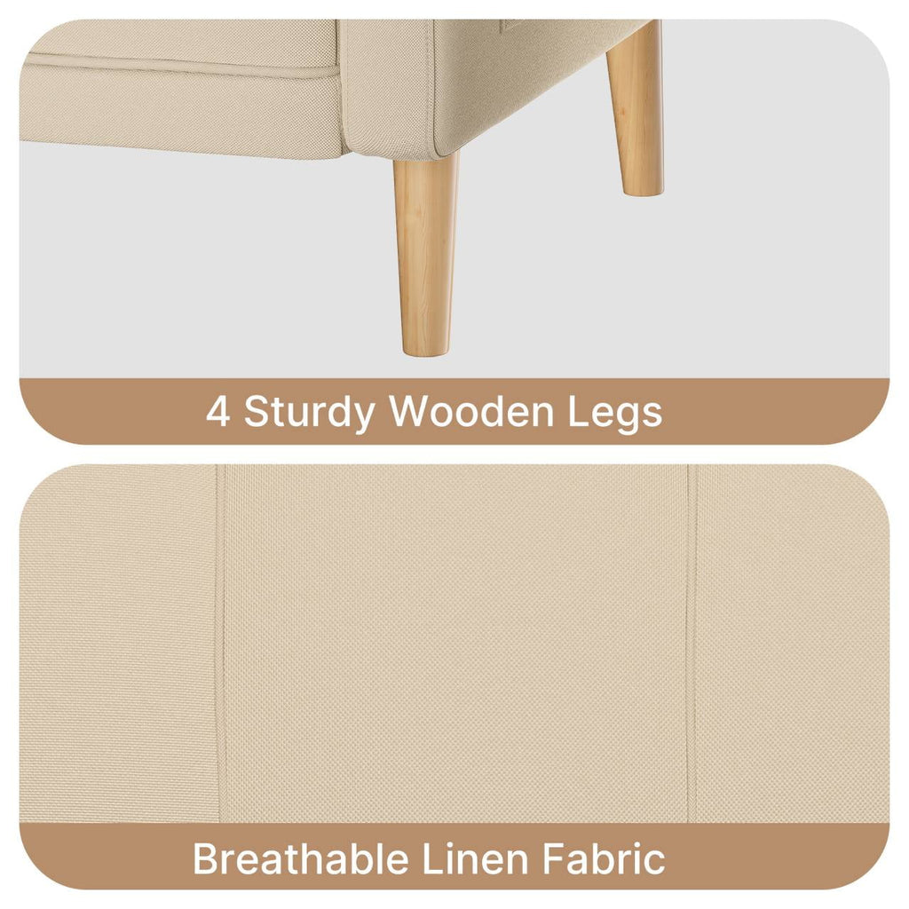 Beige Loveseat Sofa with Wood Legs H145