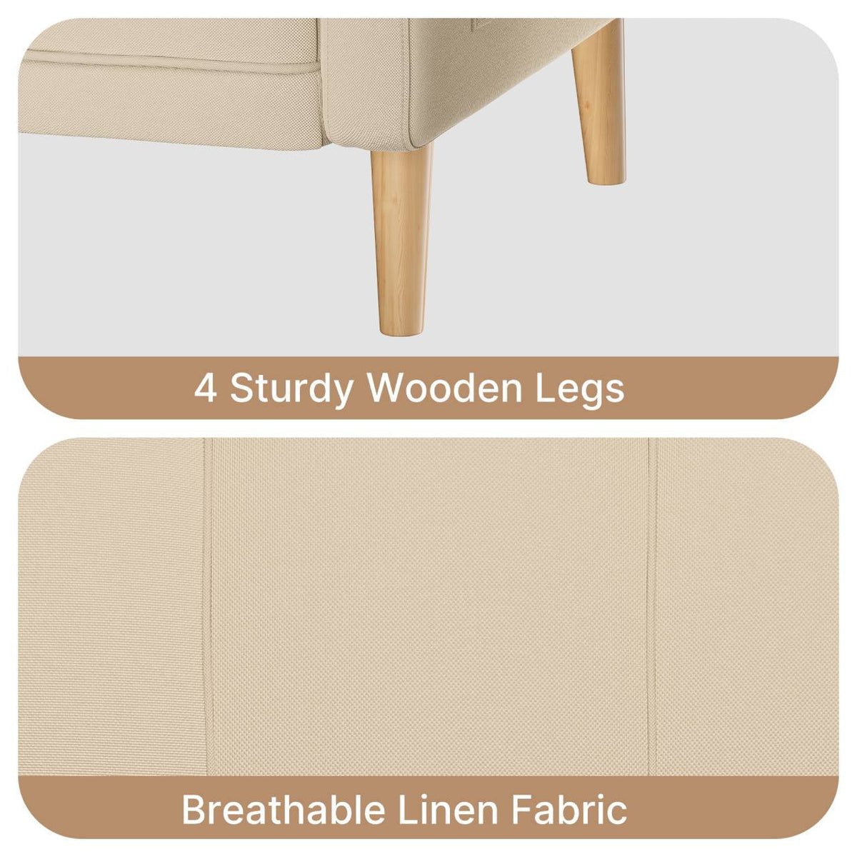 Beige Loveseat Sofa with Wood Legs H145