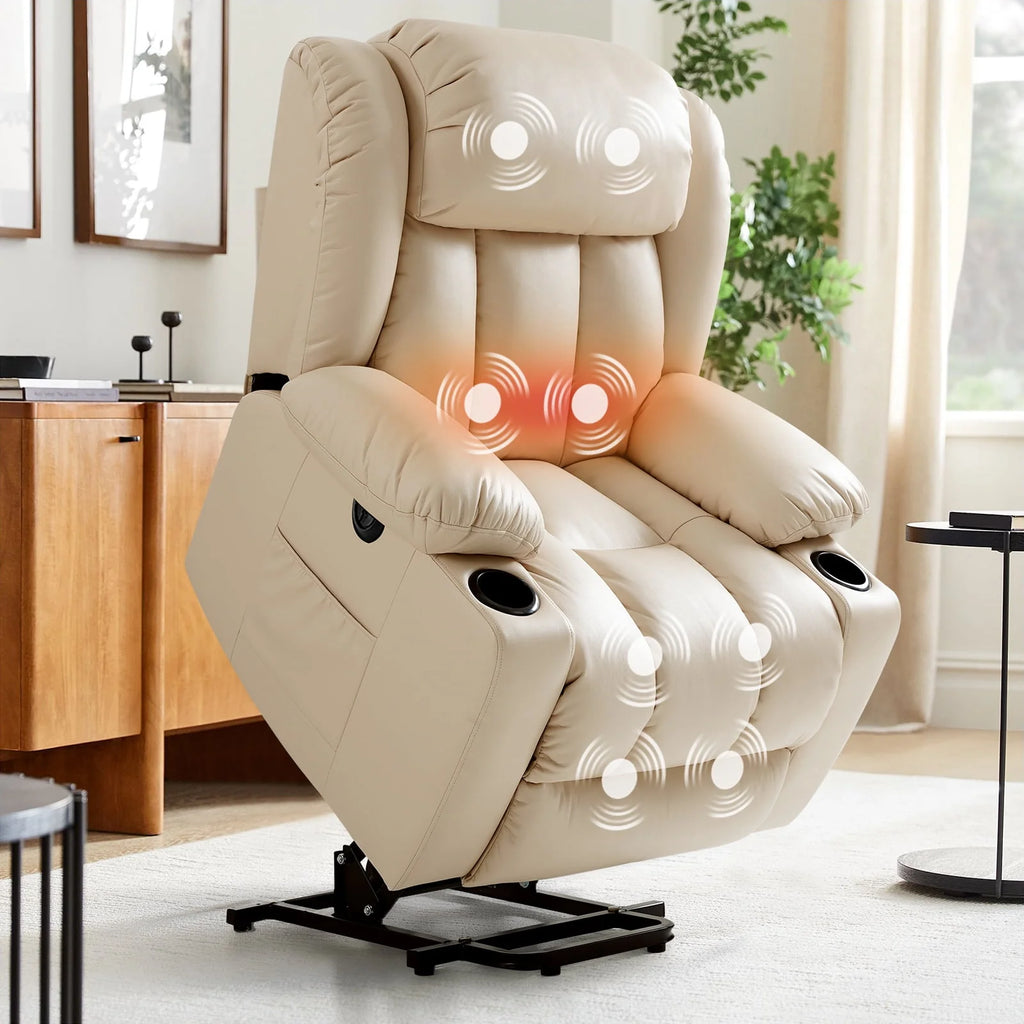 Large Power Lift Recliner Chair with Heat and Massage Leather Grey A4699