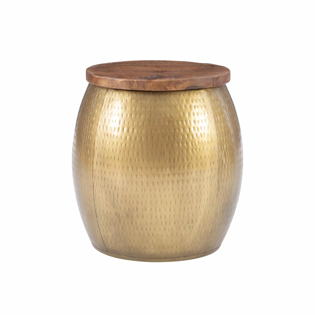 Gold Metal and Wood Storage Side Table U821615