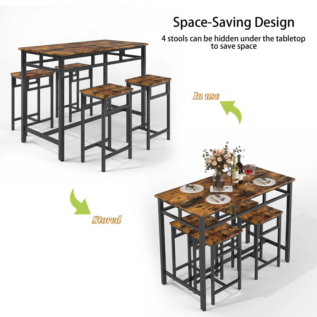 5-Piece Counter Height Pub Dining Set with Foot Support E561