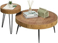 Round Coffee Table Set of 2 Solid Wood Side and End Table V5243