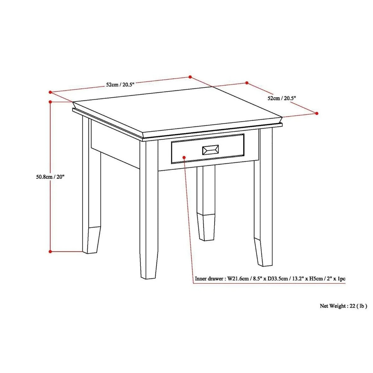 Solid Wood Square End Side Table M196987