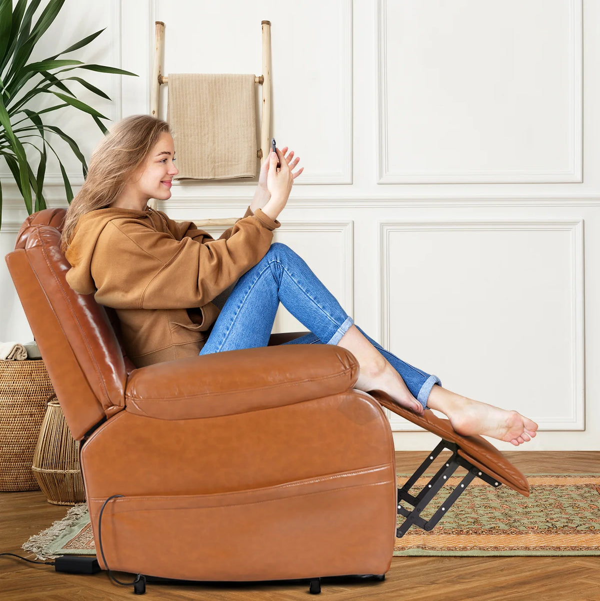 Caramel Faux Leather Adjustable Power Lift Recliner Chair G202