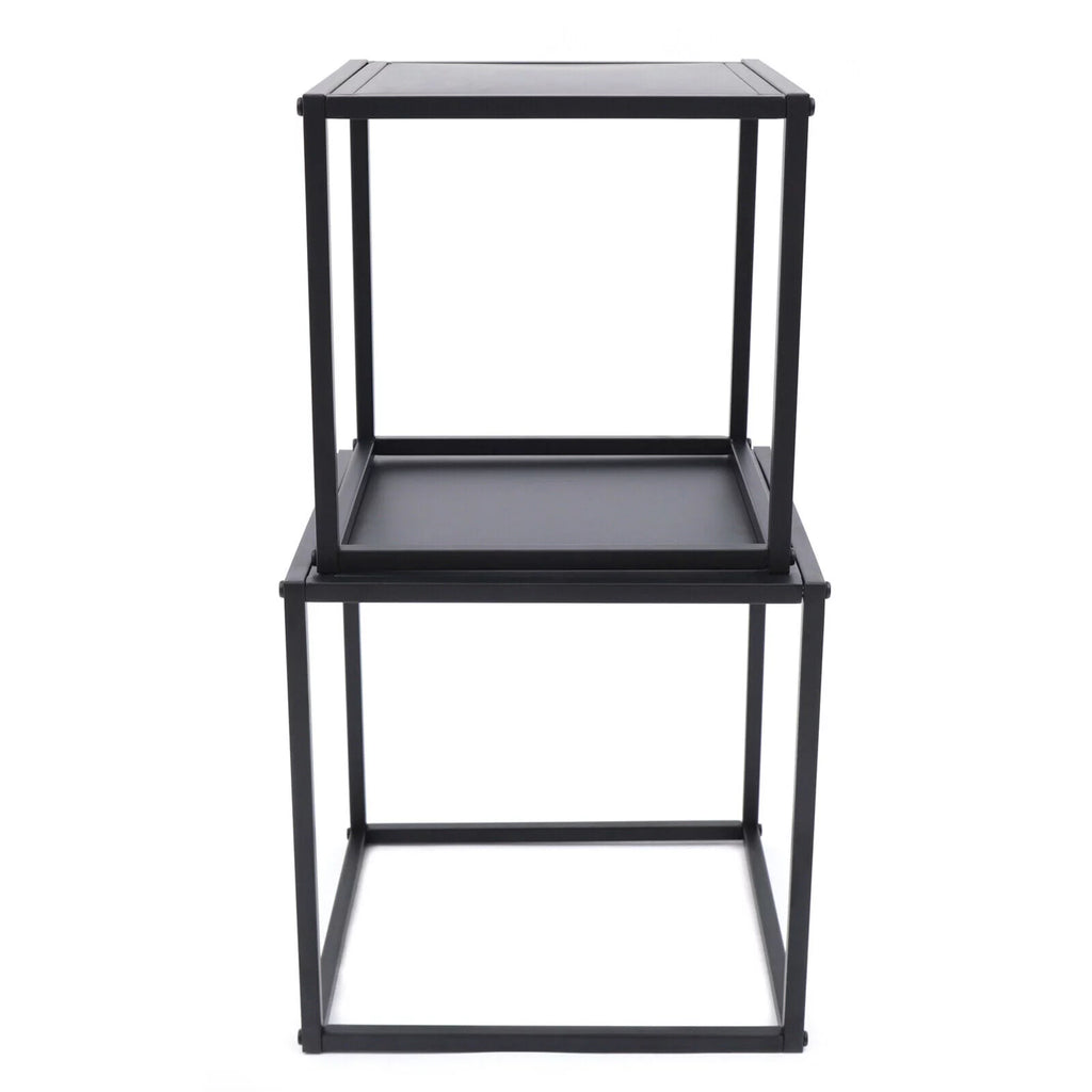 2Pcs Modern Square Metal Coffee Table Side Table End Table Matt Black O14826