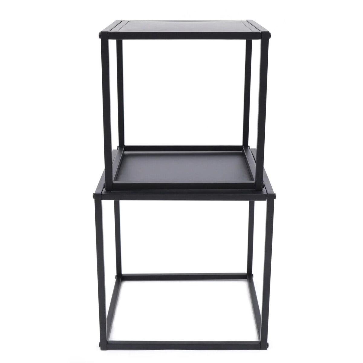 2Pcs Modern Square Metal Coffee Table Side Table End Table Matt Black O14826