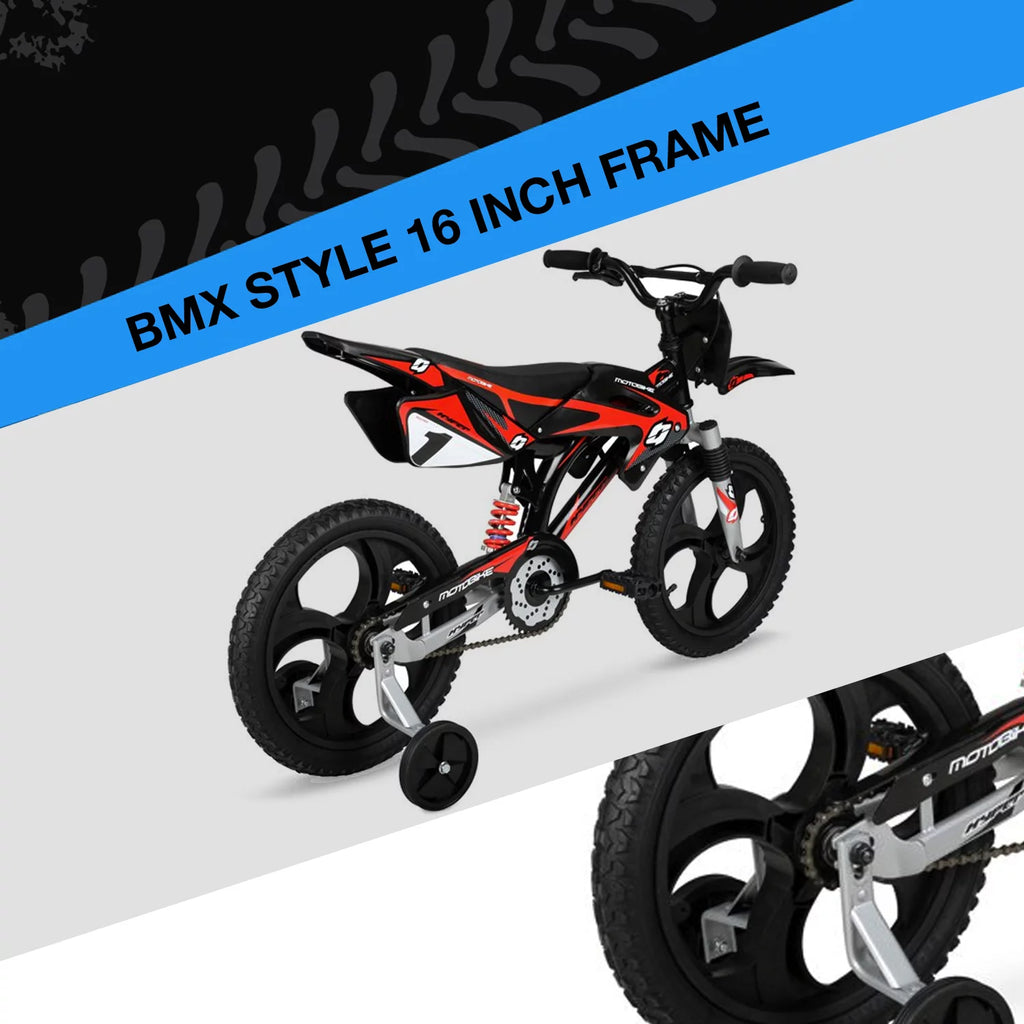 16 Kids Moto Bike with Training Wheels, Black/Red A763819