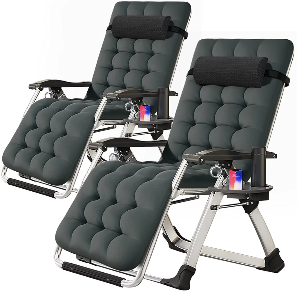 Zero Gravity Chair Set of 2 Gray Folding Recliner with Pillows and Cup Holder F32725