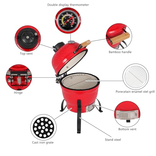 13" Round Ceramic Charcoal Grill with Thermometer M8935