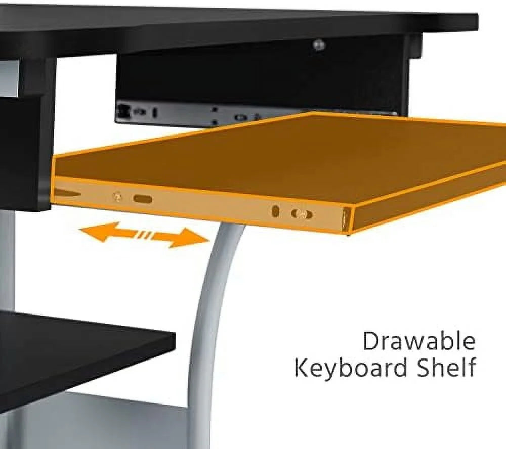 Black 3 Tier Computer Desk with Printer Shelf and Keyboard Tray E7822