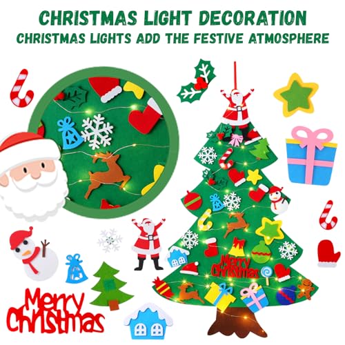 Felt Christmas Tree with 34 Ornaments and String Light A728
