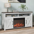 White Wood TV Stand with Electric Fireplace and Shelves G21475