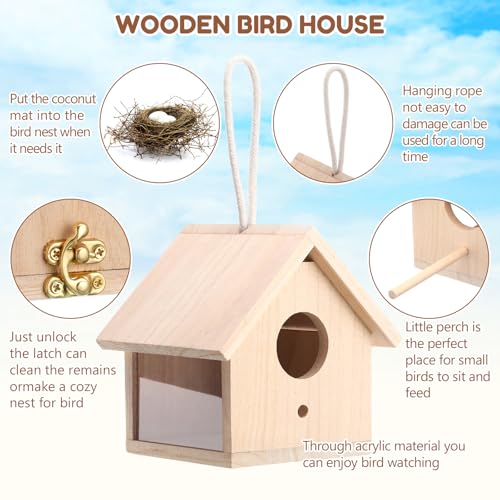 4 Set Wooden Birdhouse Kits with Lanyard and Post K474426
