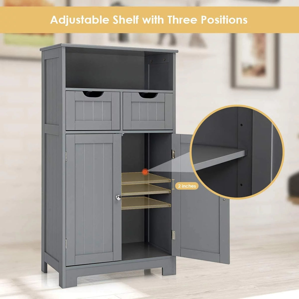 Grey Bathroom Floor Storage Cabinet with Open Shelf Z69129