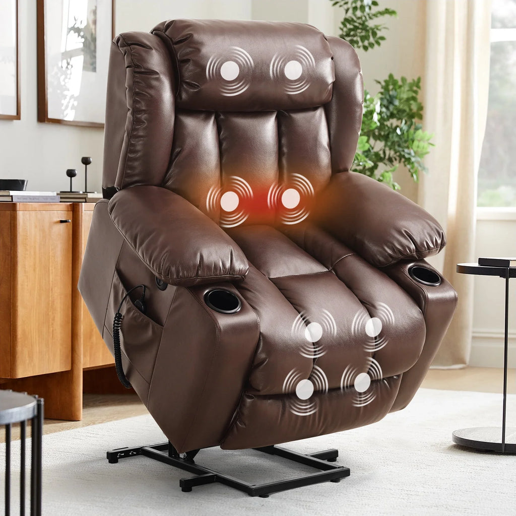 Large Power Lift Recliner Chair with Heat and Massage Leather Grey A4699