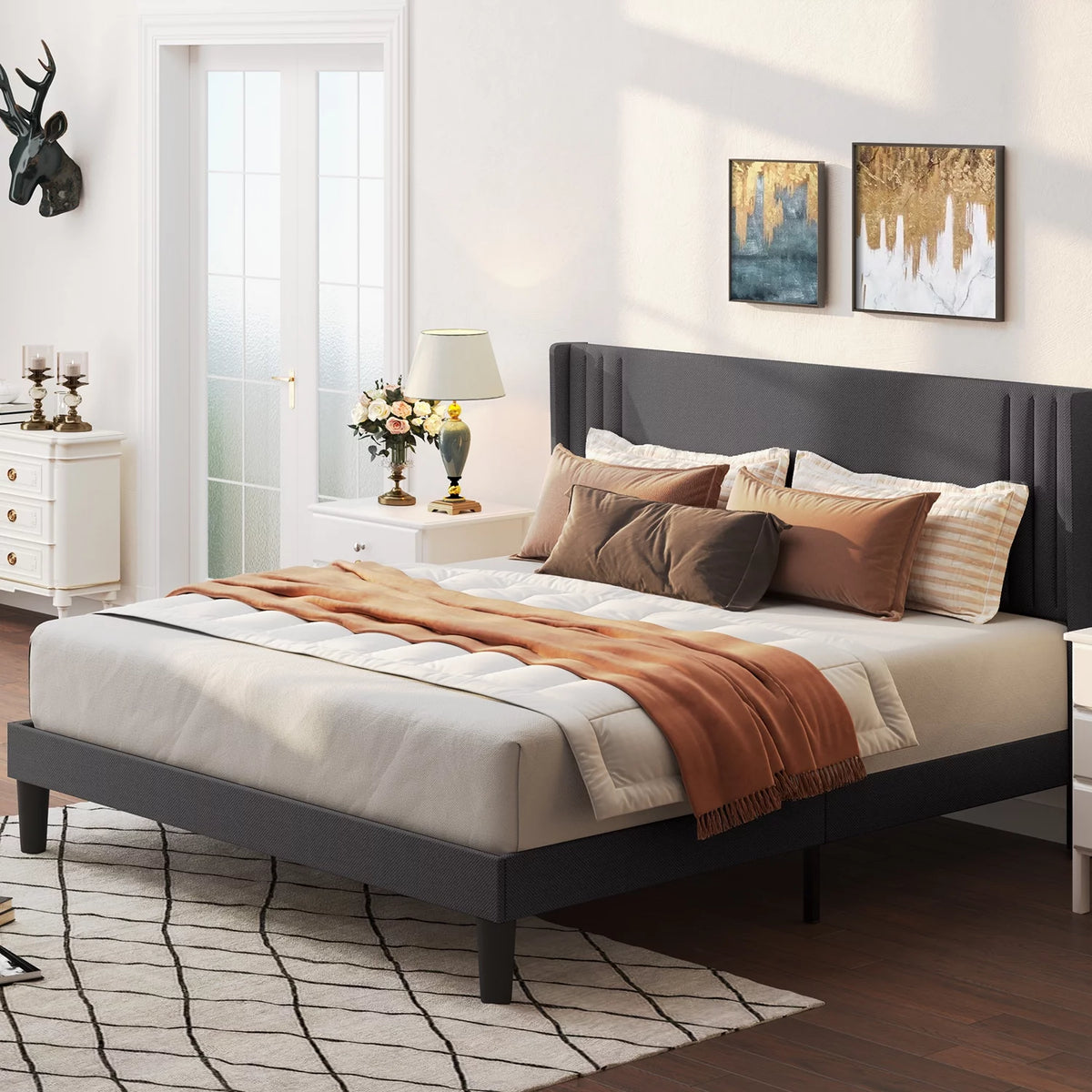 Queen Bed Frame with Wingback Headboard F102