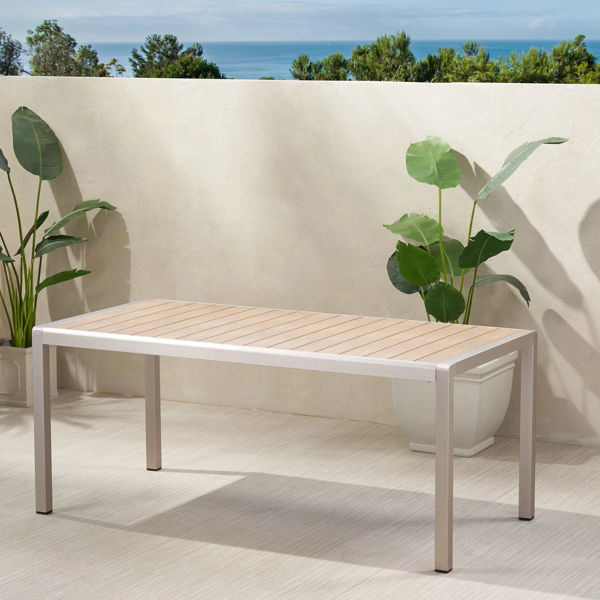 Outdoor Aluminum Dining Table with Faux Wood Top B92106