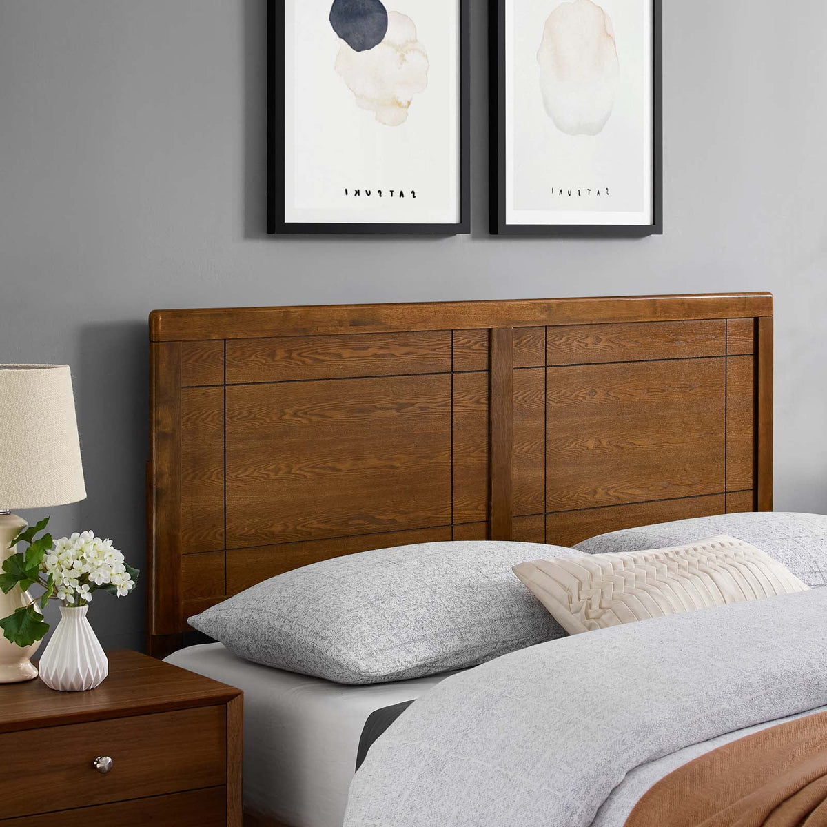 Full Size Brown Walnut Wood Headboard F74773