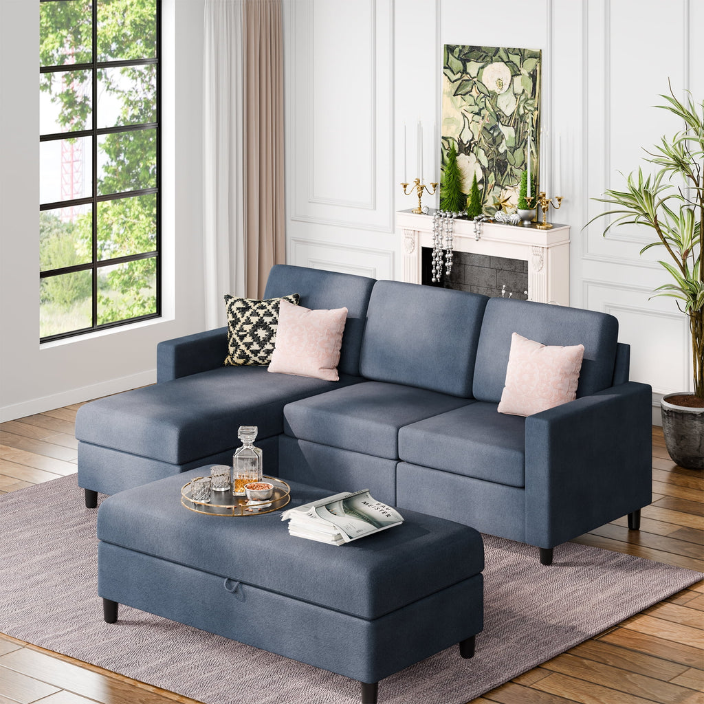 L Shaped 4 Seat Sectional Sofa with Storage Ottoman V2056