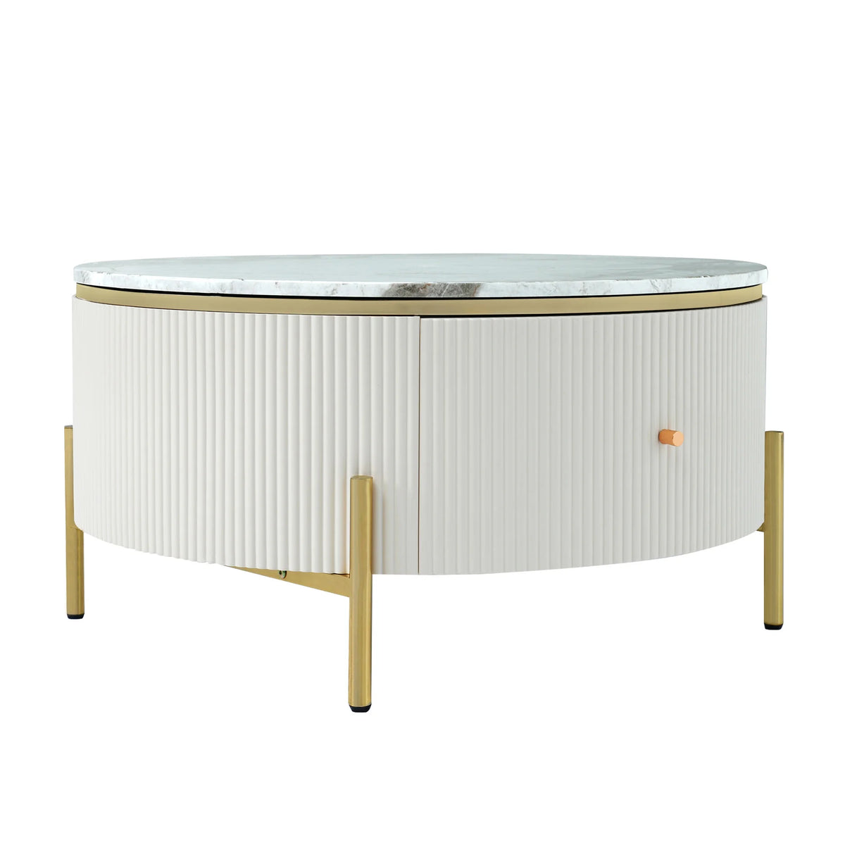 Modern Round Coffee Table with 2 Drawer, Sintered Stone Top, White Y16843