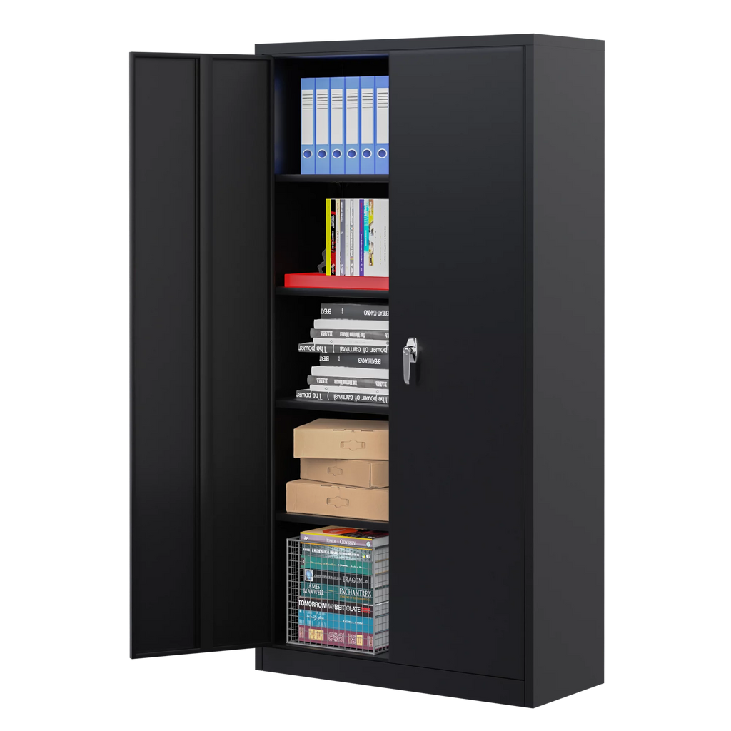 Black 72"H Lockable Steel Storage Cabinet with 4 Adjustable Shelves D810