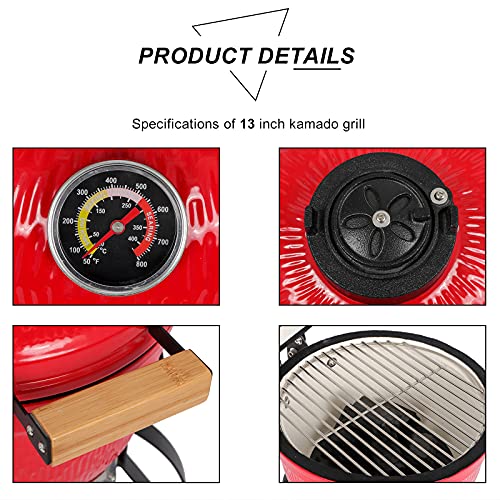 13" Round Ceramic Charcoal Grill with Thermometer M8935