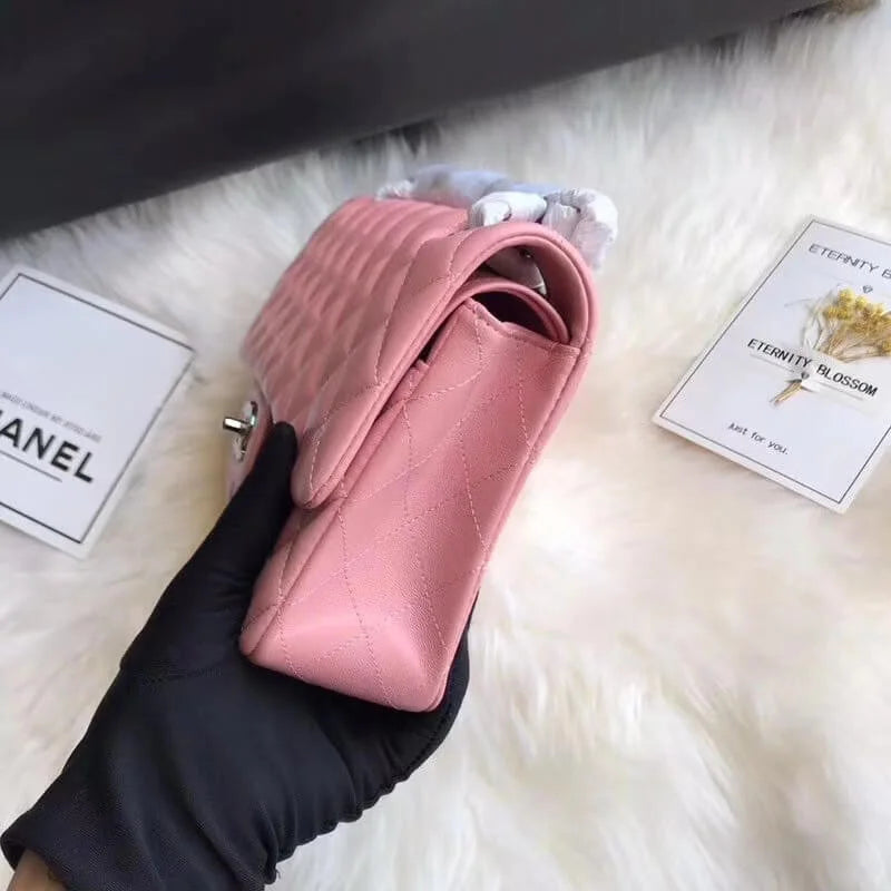 Pink Lambskin Leather Flap Bag I385891