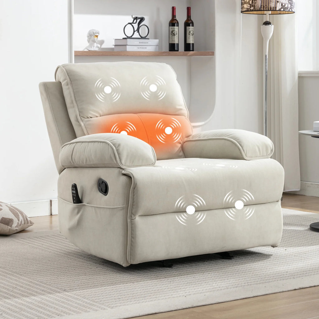 Beige Velour Recliner Chair with Heat Vibration F392