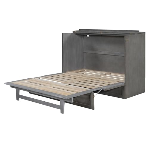 White Full Size Murphy Bed with USB Ports and Drawer Y713