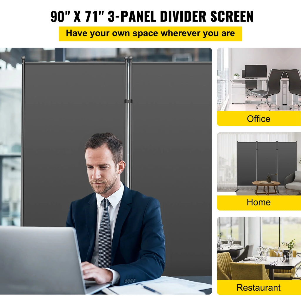 3-Panel Folding Portable Room Divider Black W500