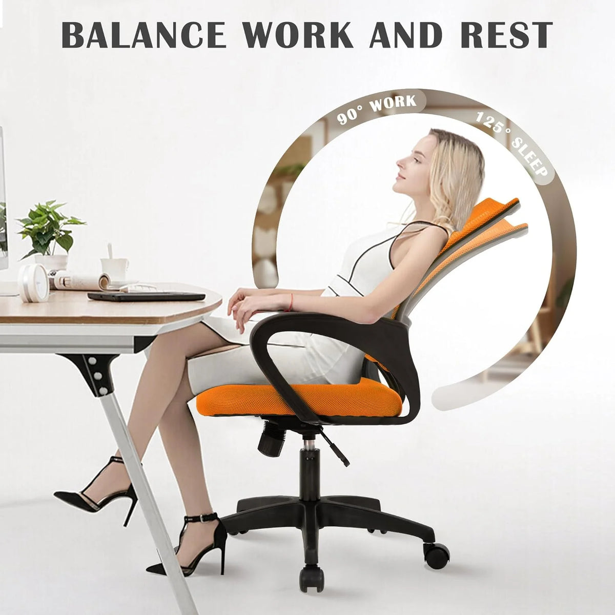 Orange Mesh Ergonomic Office Chair with Lumbar Support Y5709