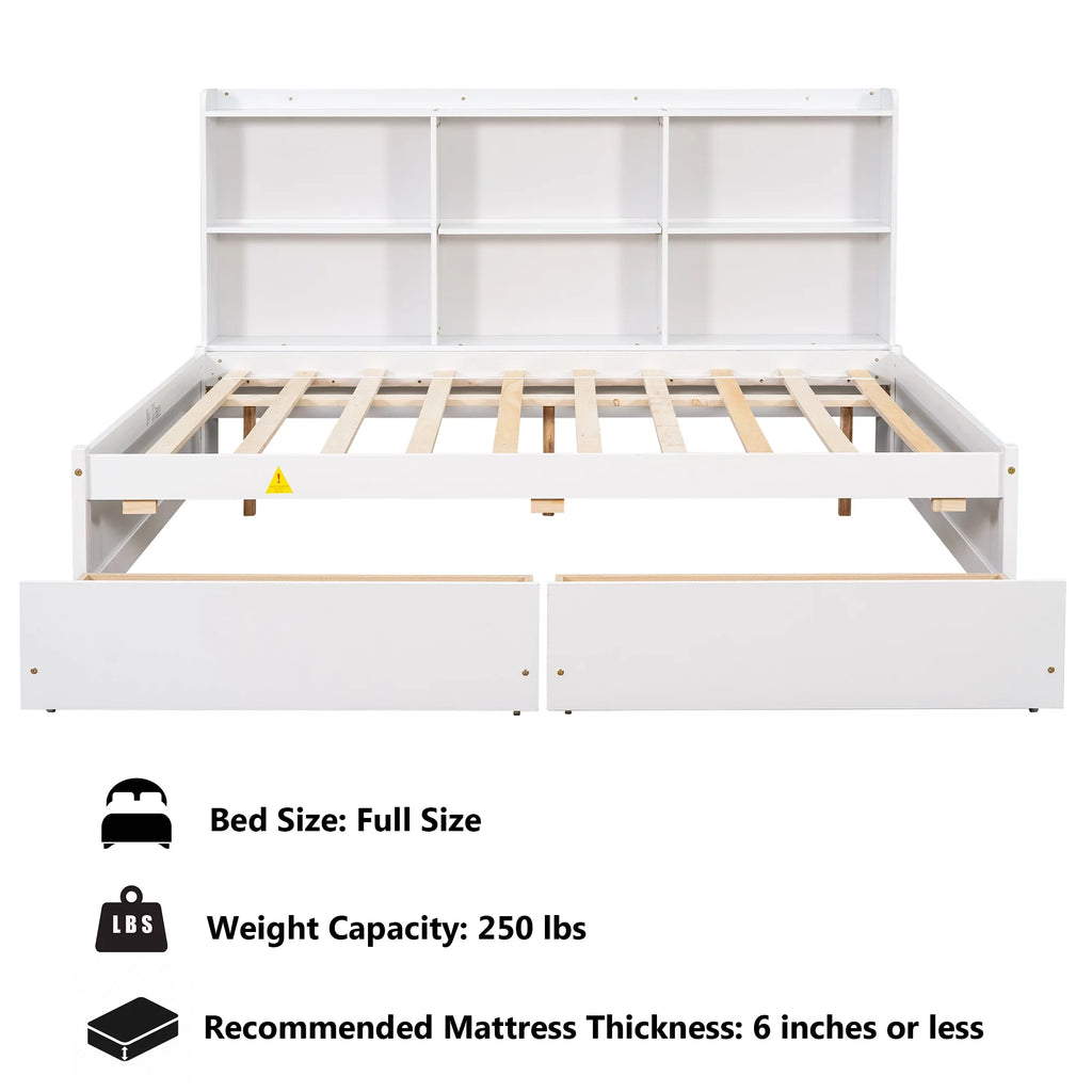 Full Size Platform Bed with Bookcases and Drawers Gray U13631