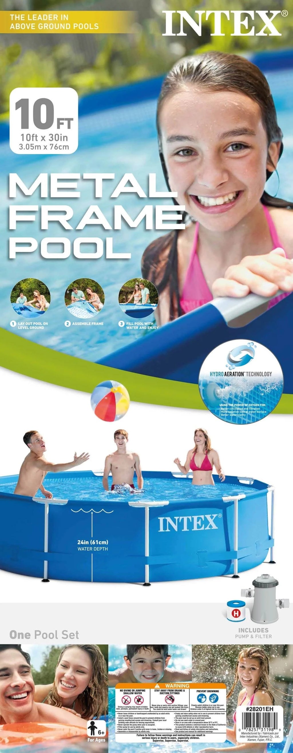 10ft x 30in Metal Frame Above Ground Swimming Pool Set with Filter Pump P130595