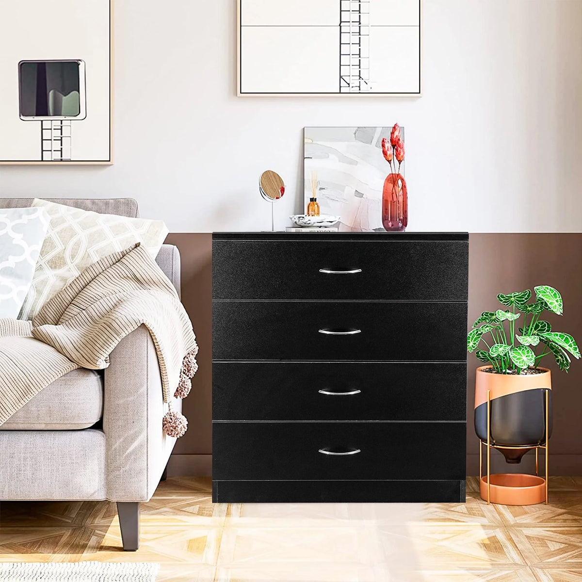 Black 4 Drawer Wood Dresser P712