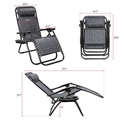Zero Gravity Chair Outdoor Folding Lounge Chair with Pillow Grey V287