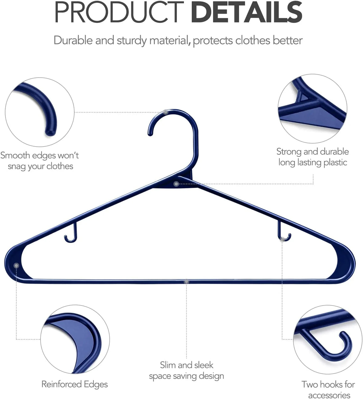 60 Pack Navy Blue Plastic Clothes Hangers A208064